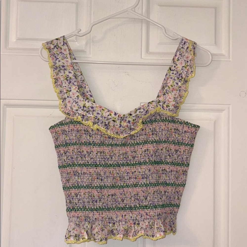 NEW Heartloom -cotton FLORAL cropped dove top sz medium